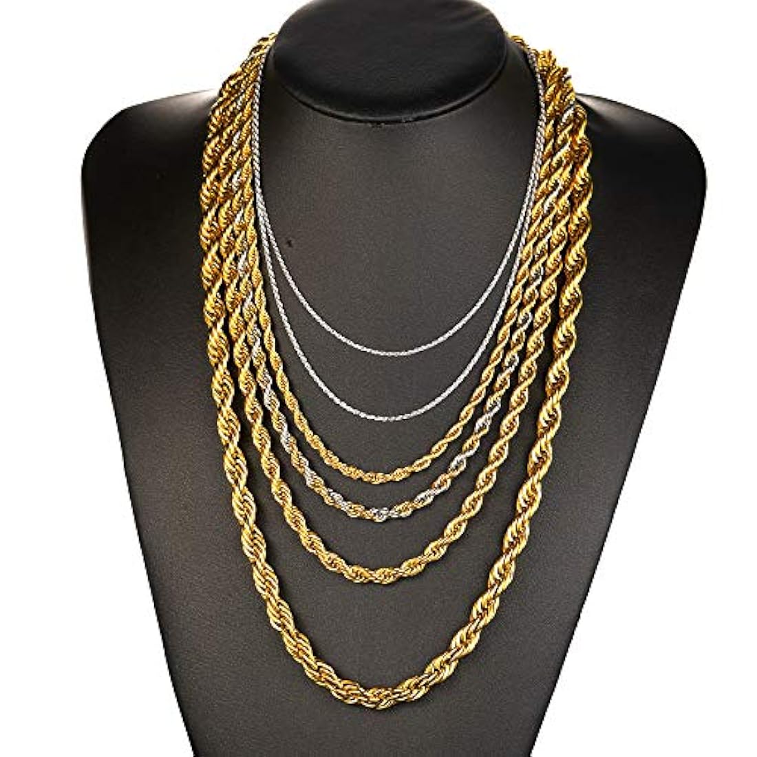 Cadena trenzada de acero inoxidable con bañado en oro 18 K