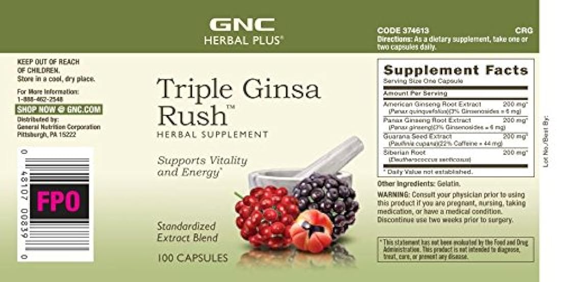 GNC Herbal Plus Triple ginsa Rush 100 caps
