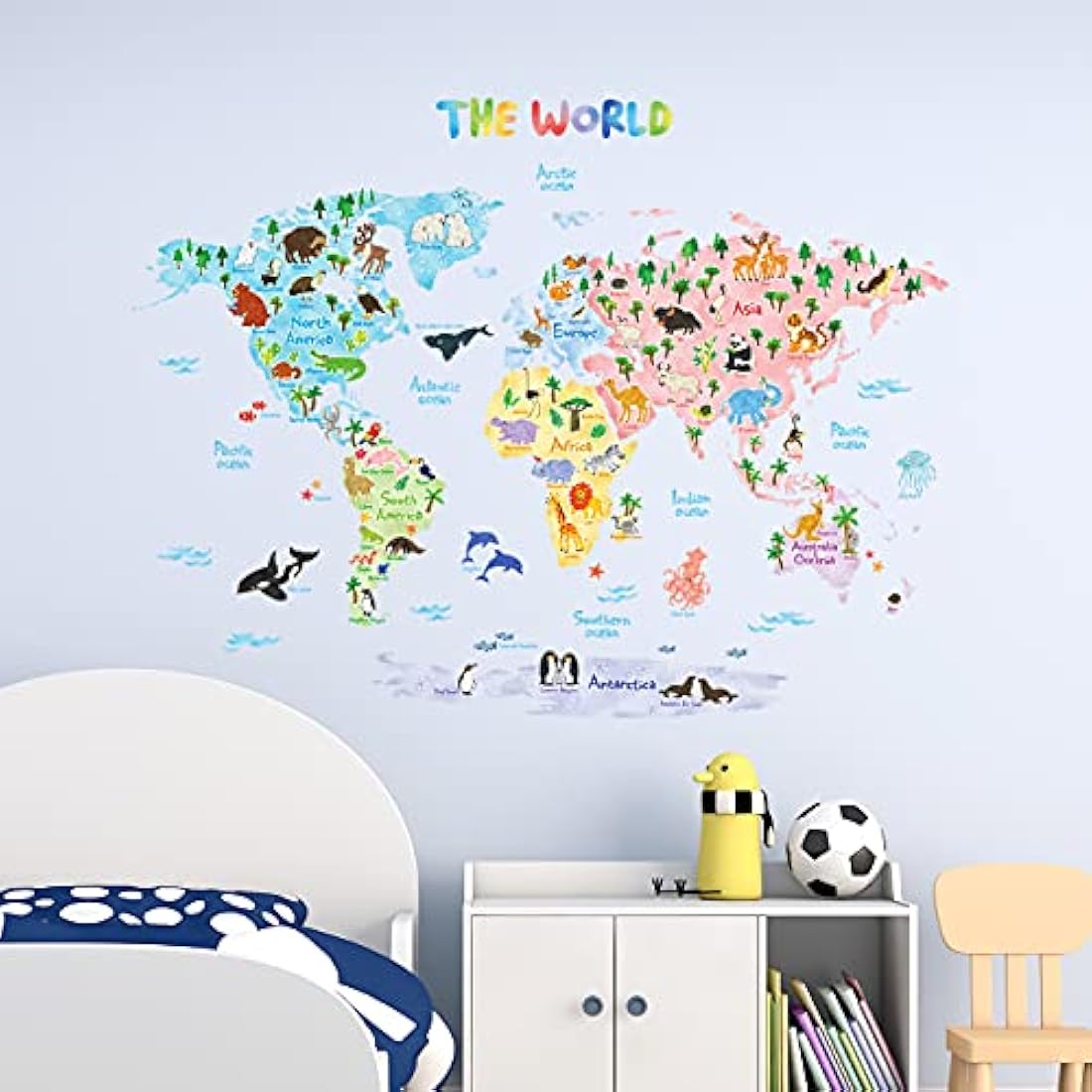 Pegatinas de pared de mapa del mundo para niños DECOWALL
