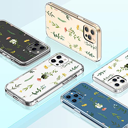 GiiKa Funda para iPhone 12 Pro Max con protector de pantalla, transparente cuerpo completo a prueba de golpes de protección floral niñas mujeres caso duro con TPU parachoques cubierta teléfono caso para iPhone 12 Pro Max, flores de hierba