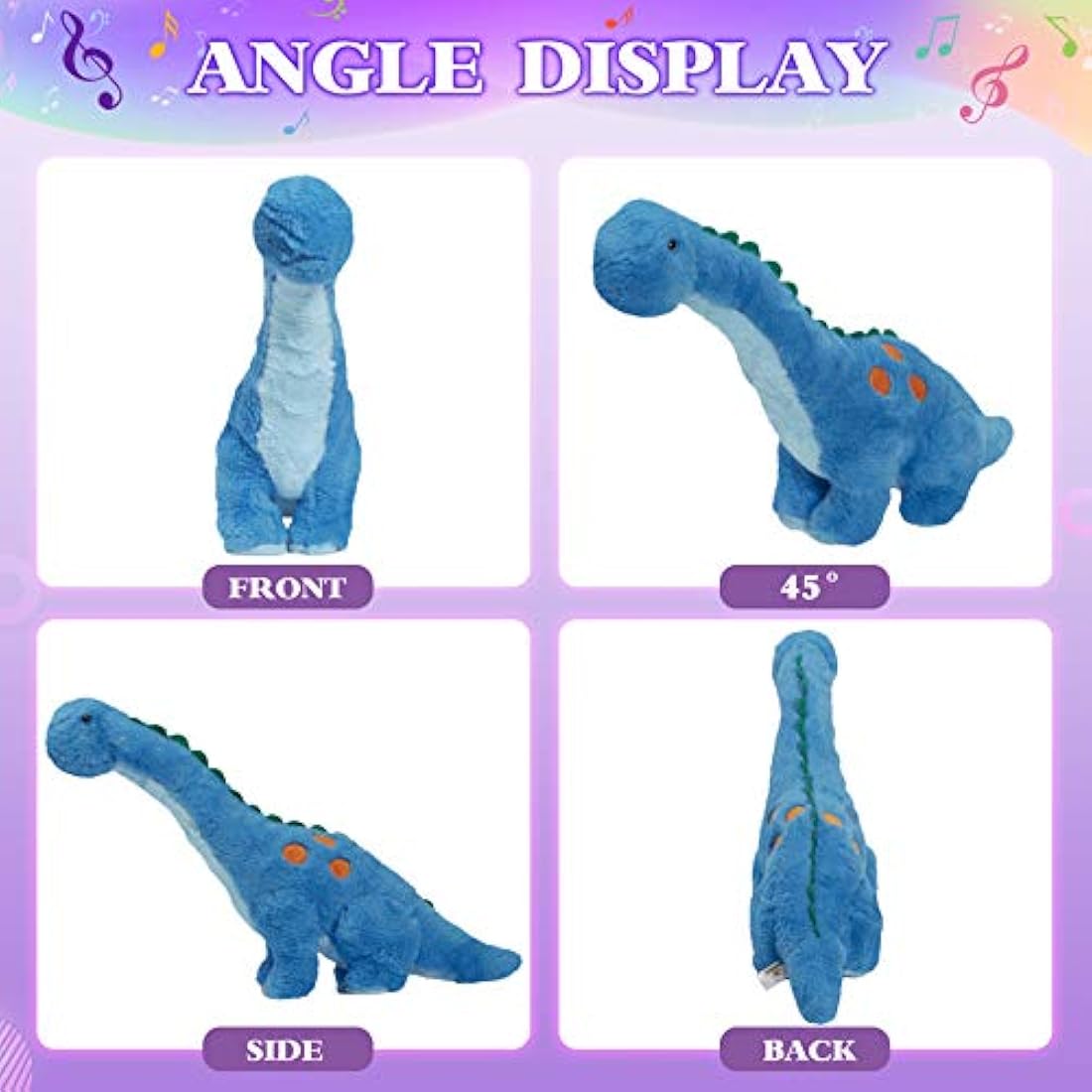 Almohada de peluche con diseño de dinosaurio musical