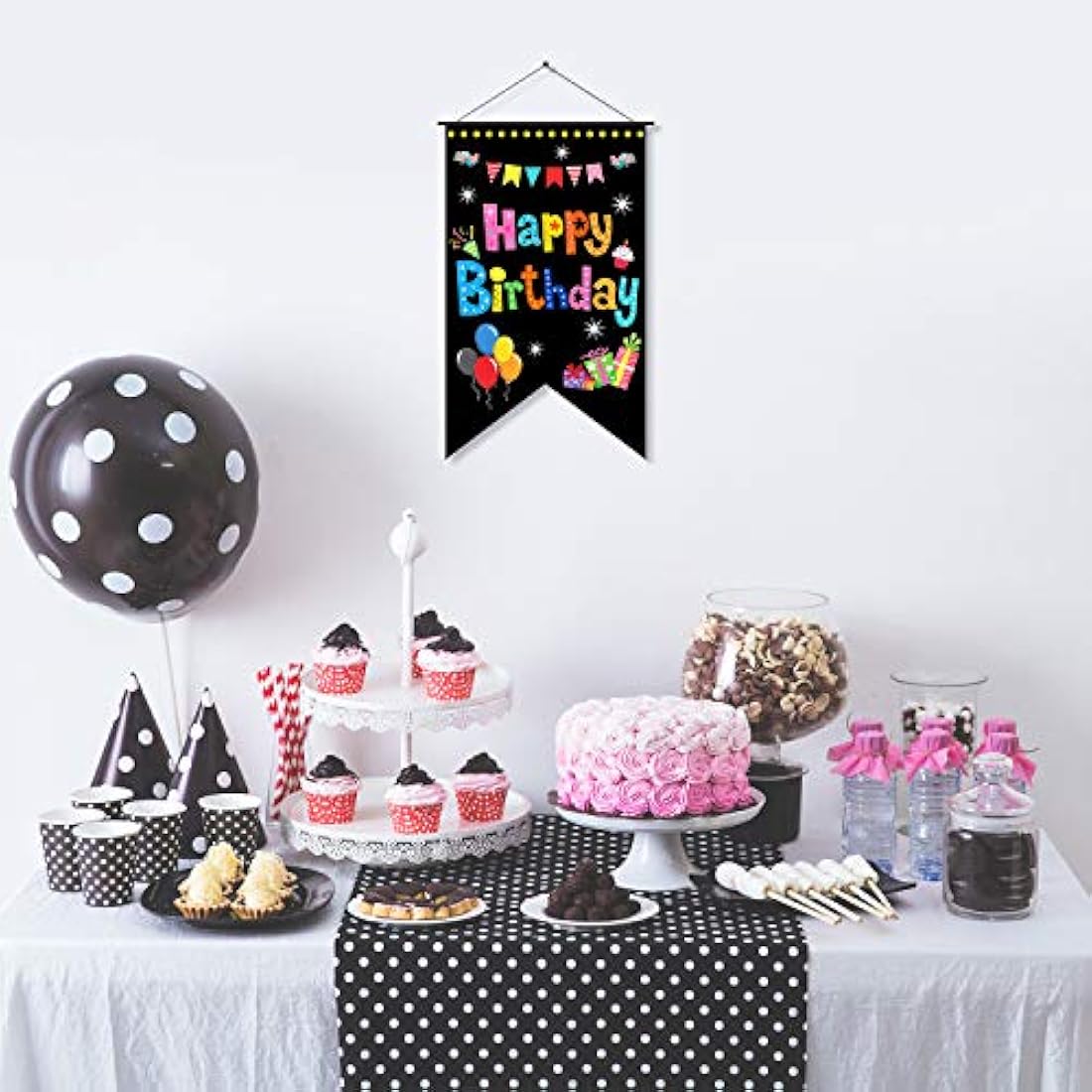 Decoraciones de fiesta de feliz cumpleaños color negro