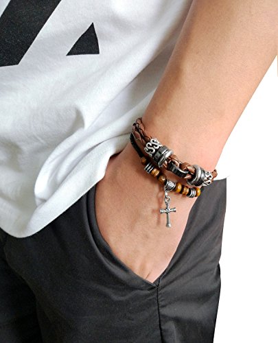 Pulsera trenzada tejida de cuero ajustable