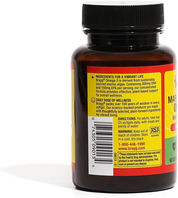 Suplemento Omega 3 Vegano Bragg - Algas Marinas - 60 Cápsulas