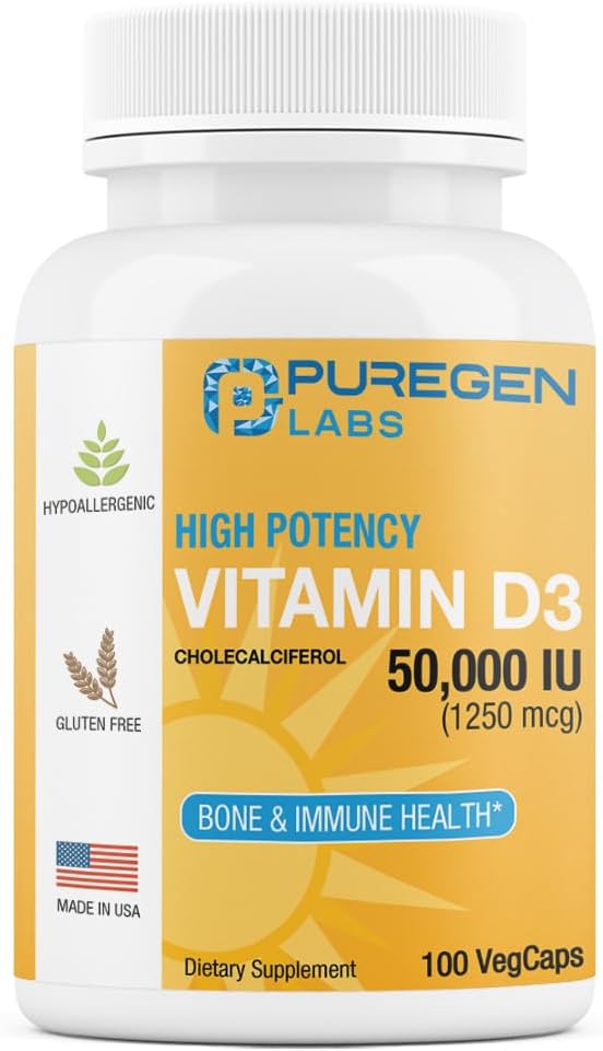 Vitamin D3 50,000 IU Puregen Labs, 100 Cápsulas Vegetales