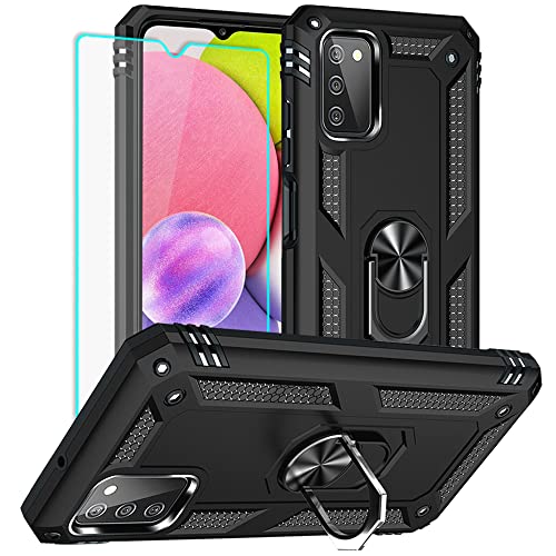 Yiakeng Funda para Samsung Galaxy A03S con protector de pantalla HD, fundas protectoras de grado militar con anillo para Samsung Galaxy A03S (negro)