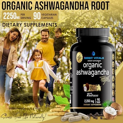 Suplemento de Ashwagandha Orgánico 2250 mg - 90 Cápsulas