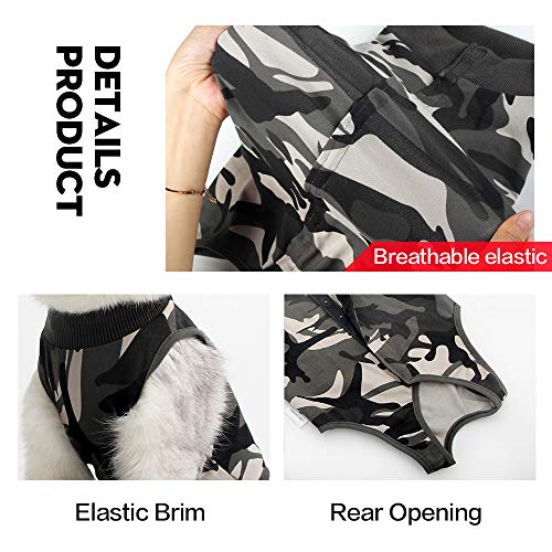 Gato traje de recuperación profesional para heridas abdominales o enfermedades de la piel, alternativa de cuello electrónico para gatos y perros, después de la cirugía, traje de pijama (pequeño, camuflaje)