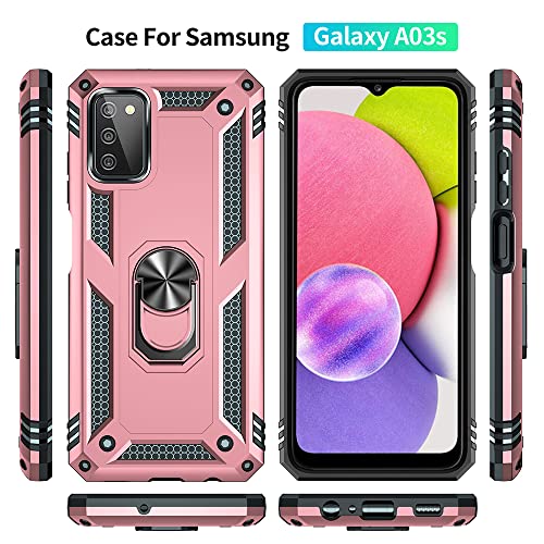Yiakeng - Funda para Samsung Galaxy A03S con protector de pantalla HD, fundas protectoras de grado militar con anillo para Samsung Galaxy A03S (oro rosa)