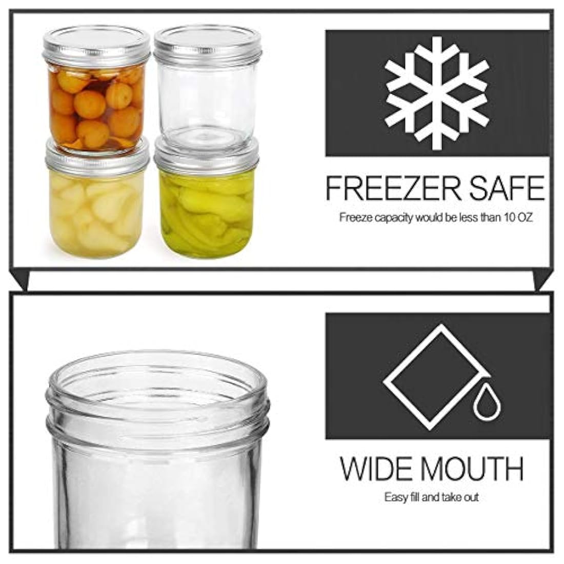 Tarros de masón de boca ancha de 10 oz