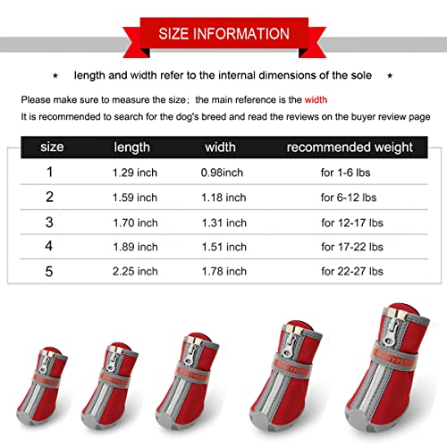 QUMY - Botas para perros pequeños y cachorros, impermeables, para la nieve del invierno, con franja reflectante, suaves y cómodas, con suela de goma antideslizante, color rojo, 4 unidades