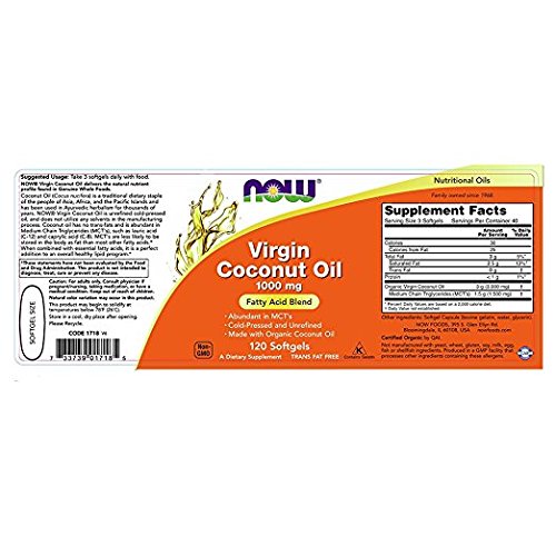 Aceite de coco virgen, 120 cápsulas blandas