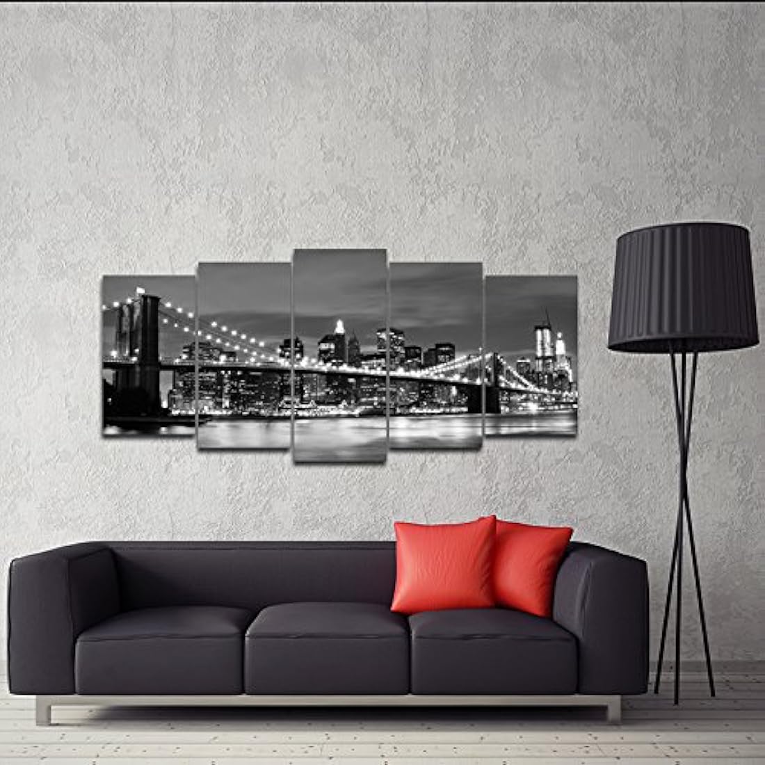 Cuadro de vista nocturna del puente de Brooklyn.