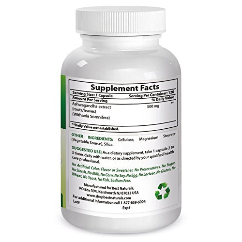 Suplemento Ashwagandha Best Naturals 120 unidades