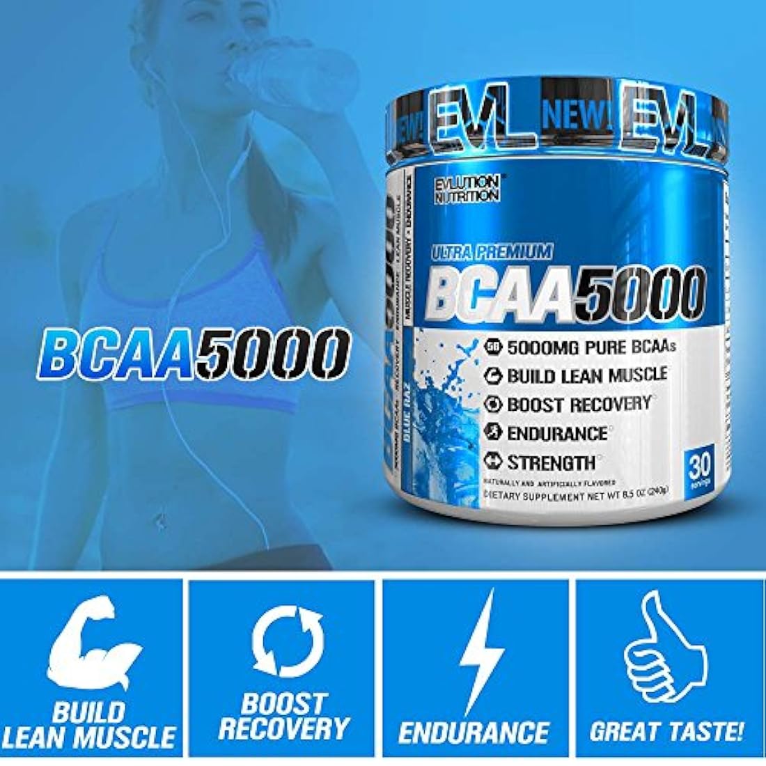 Nutrition BCAA5000 Polvo de 5 gramos de BCAA Premium
