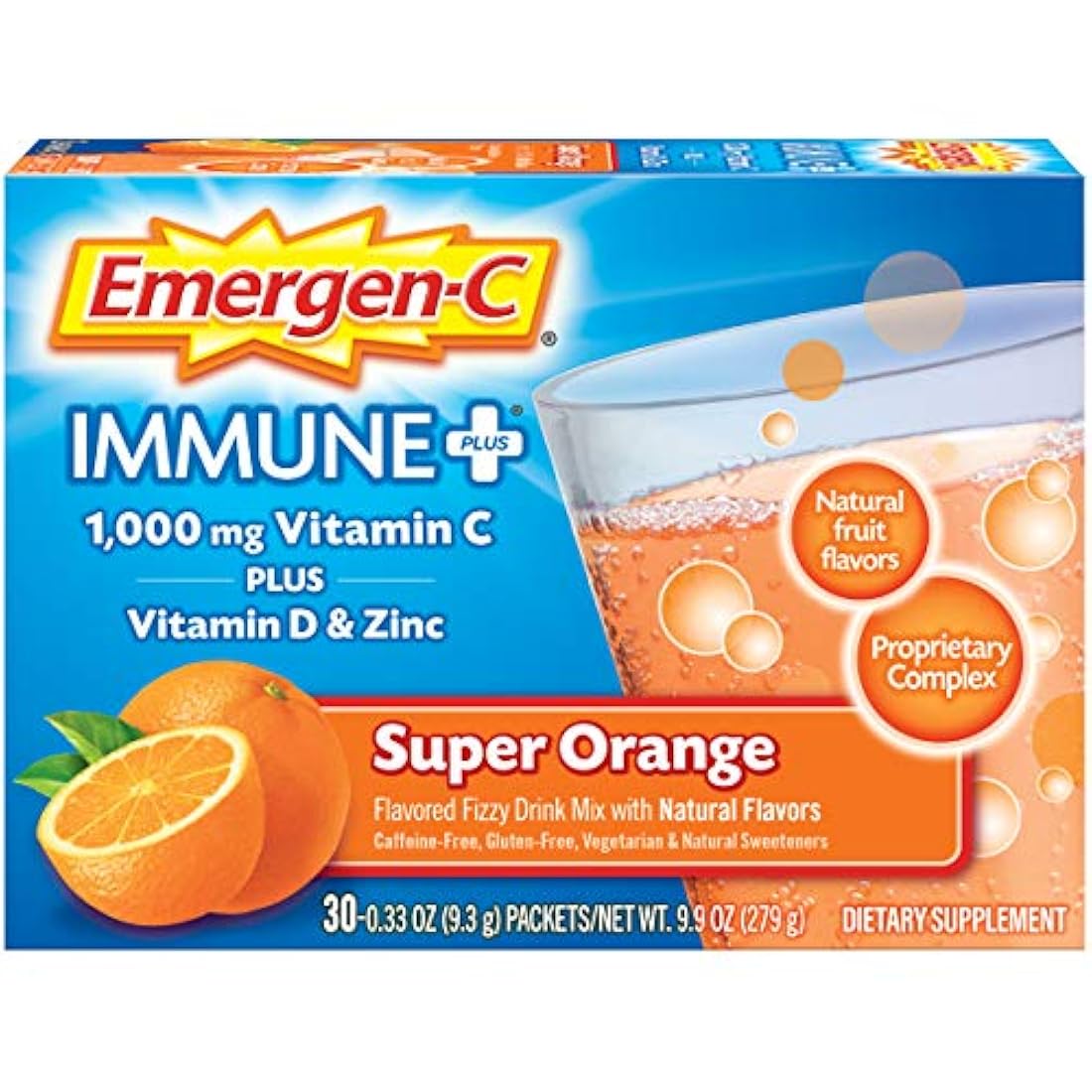 Sistema de apoyo inmunológico Emergen-C, suplemento dietario, bebida con vitamina D, 1000 mg de vitamina C, paquetes de 0.33 onzas (sabor naranja, 30 unidades)