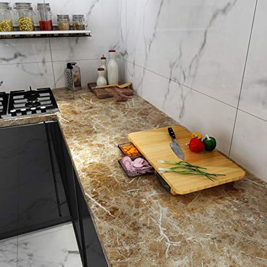 Papel en vinilo autoadhesivo estilo mármol marrón (30x118)