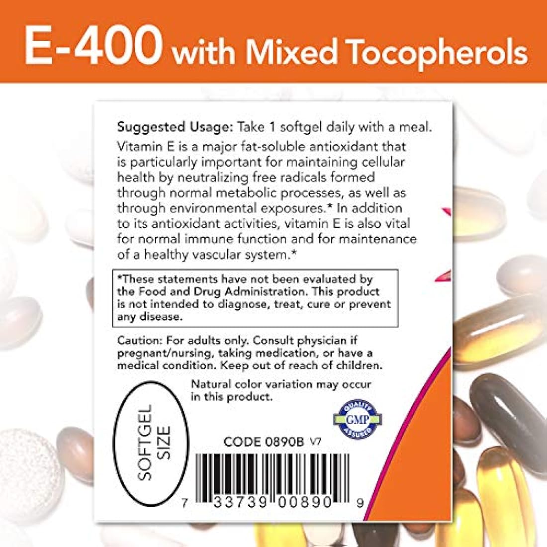 Ahora E-400 Mixed tocopherols, 50 softgels