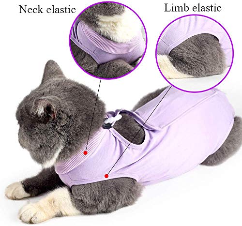 Traje de recuperación profesional para gatos para heridas abdominales y enfermedades de la piel, alternativa de cuello electrónico para gatos y perros, después de la cirugía, antilamer y recomendado por veterinarios (morado, L