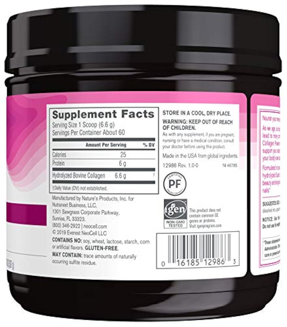 NeoCell Super Colágeno en polvo, 14 onzas, sin OGM, alimentación de hierba, Paleo, sin gluten, péptidos de colágeno tipos 1 y 3 para cabello, piel, uñas y articulaciones (embalaje puede variar), 60 porciones