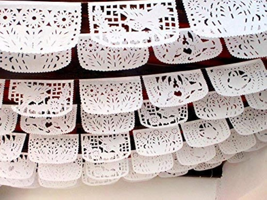 Papel picado boda, blanco, banner de México Mexicano