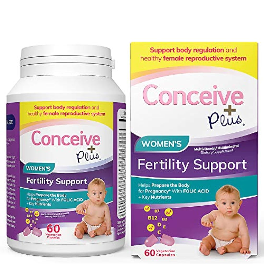 Conceive Plus Vitaminas prenatales de fertilidad para mujer + nutrientes clave – Apoyo a la regulación corporal, ciclos saludables, ayuda a la concepción natural – ácido fólico folato, píldoras – 60 cápsulas vegetarianas suaves