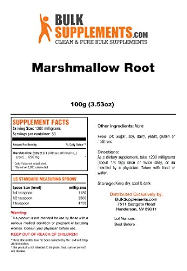 Bulksupplements - Extracto de raíz de malvavisco (3.53 oz)