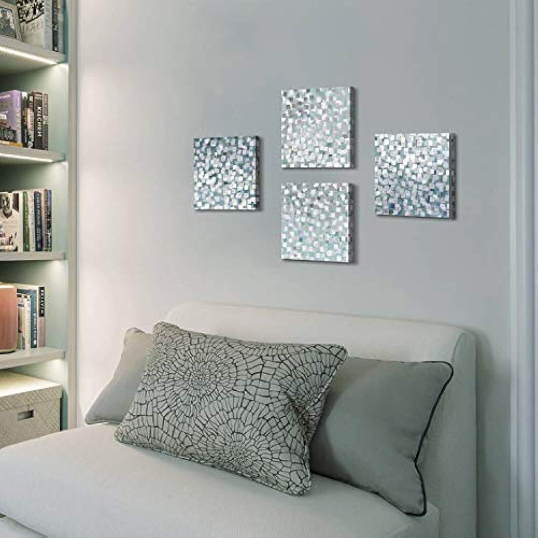 Cuadro abstracto gris sobre lienzo pared lámina plateada