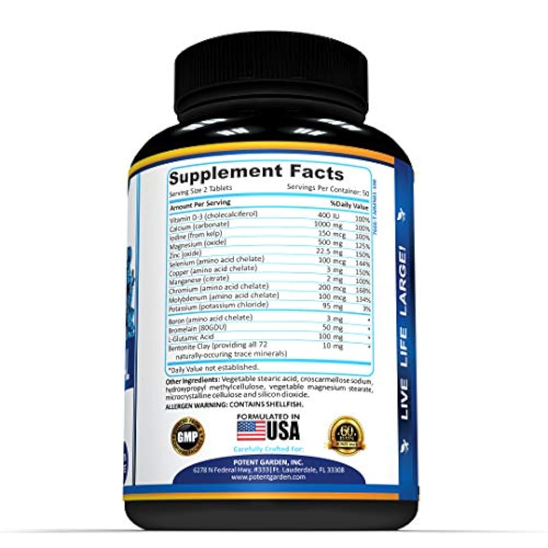 Multi Mineral Plus 1000mg Calcium Magnesium Zinc D3 Supplement - All 72 Trace Minerals- Iron Free - Supports Bone Strength, Joint Flexibility, Heart Health & Immune System by Potent Garden