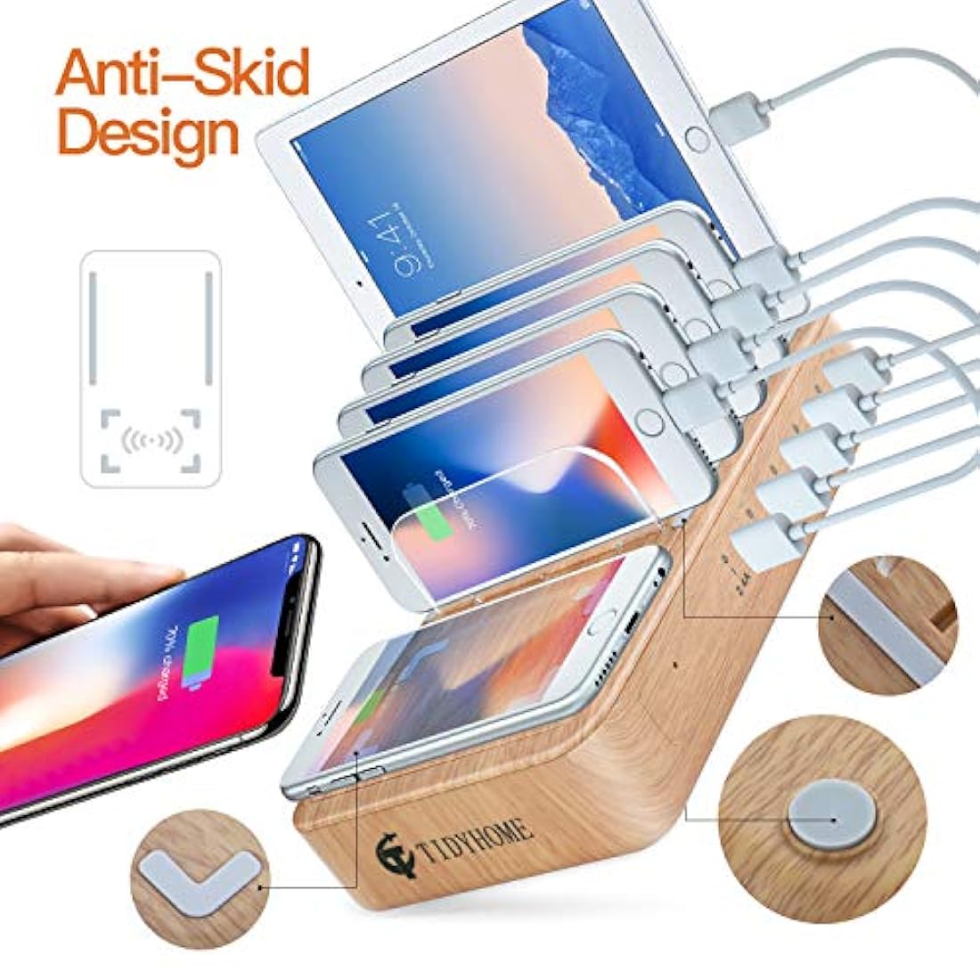 Estación,carga rápida para múltiples dispositivo 5 puertos