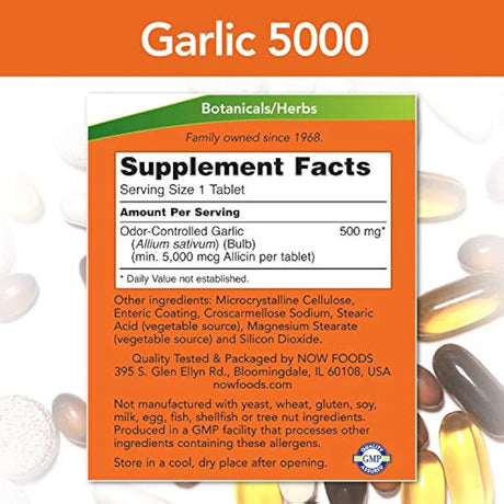AHORA suplementos, ajo 5.000 (Allium sativum), revestimiento