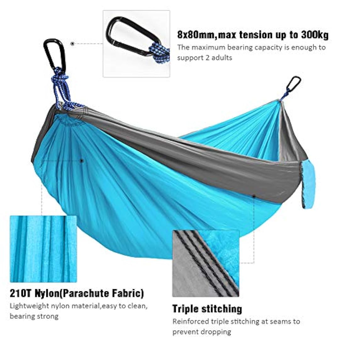 Hamaca portátil doble e individual con 2 correas árboles