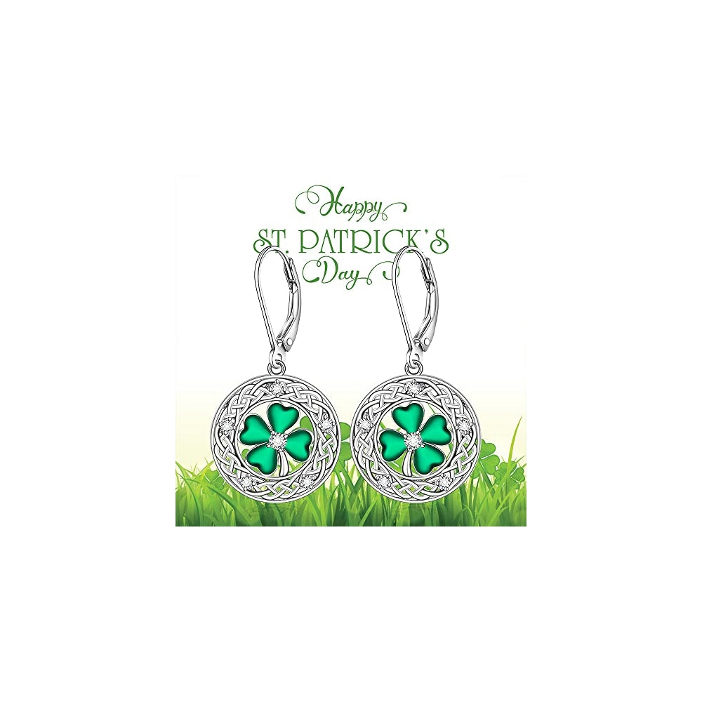 Aretes de trébol de cuatro hojas con nudo celta para mujeres