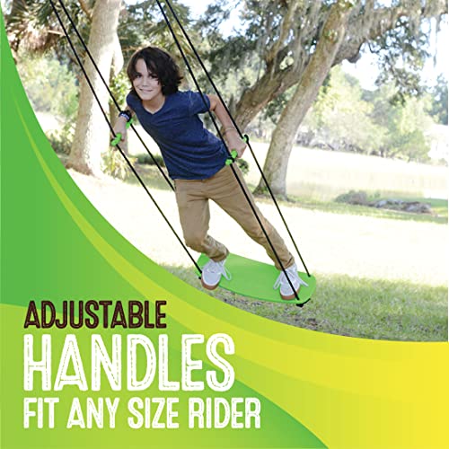Swurfer Columpio de árbol de surf para niños de hasta 150 libras, colgar hasta 10 pies de alto, incluye tabla basculante de 24 pulgadas, cuerda resistente a los rayos UV y asas