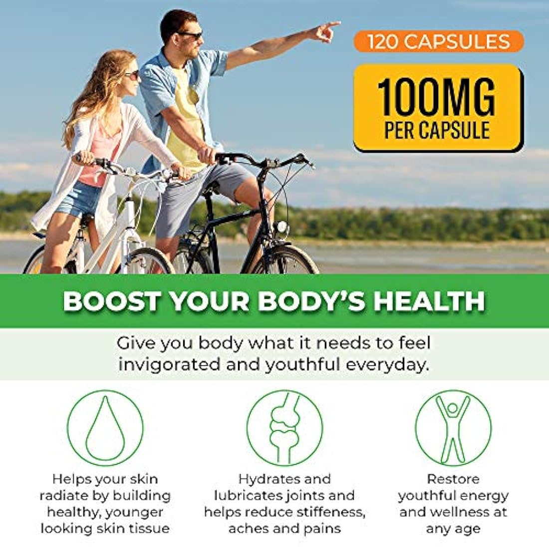 Hyaluronic Acid Dietary Supplement, 100 mg - 120 Vegetable Capsules – Joints, Bones and Connective Tissue Formula - Daily Anti Aging Beauty Serum for Healthy Skin, Hair and Eyes – by ForestLeaf