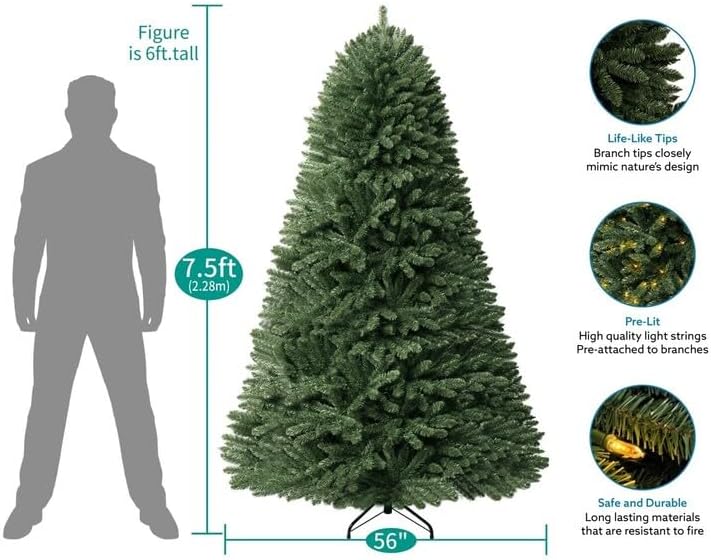 Árbol de Navidad Artificial de 7.5ft con Luces, Modelo Prelit