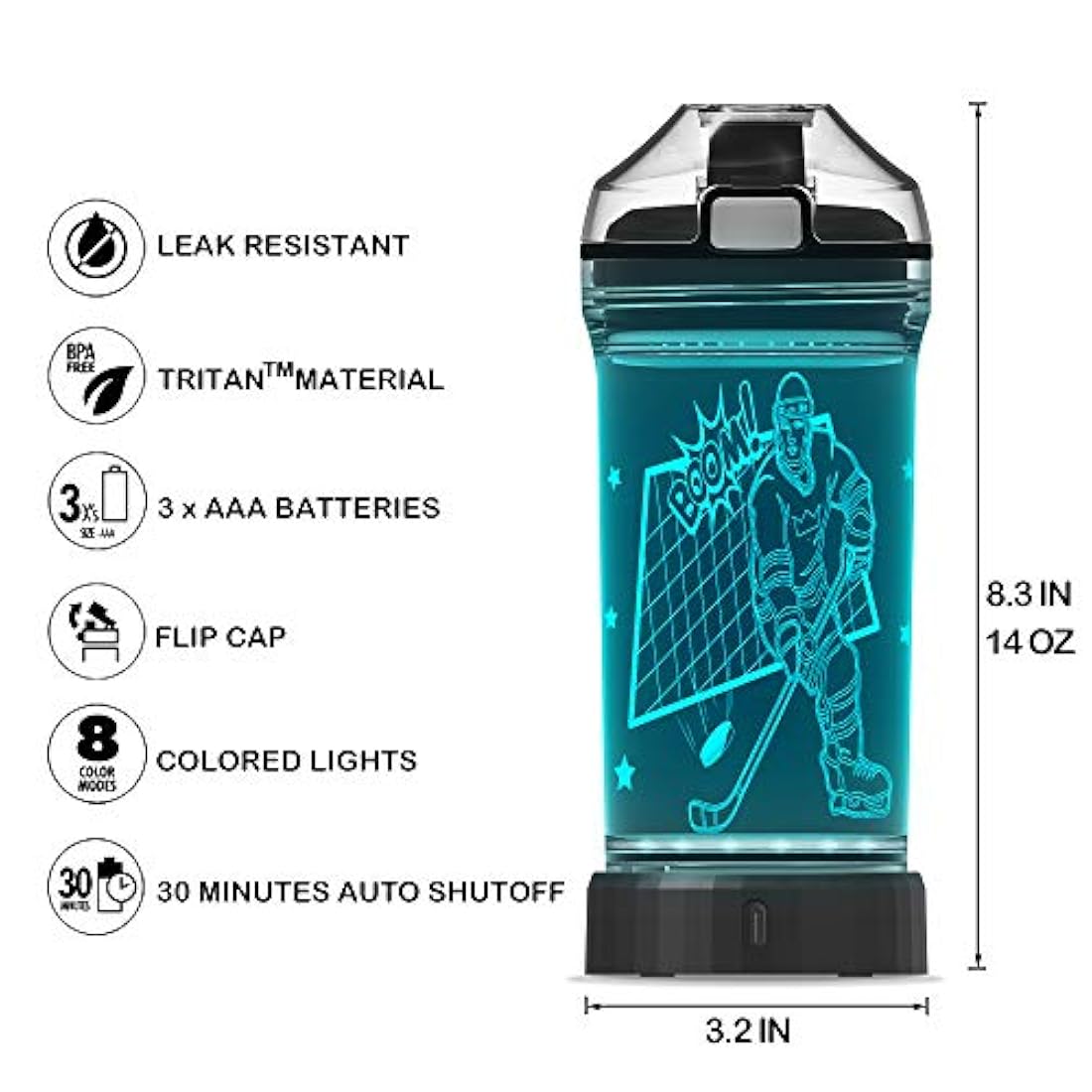 Botella de agua para niños con luz LED