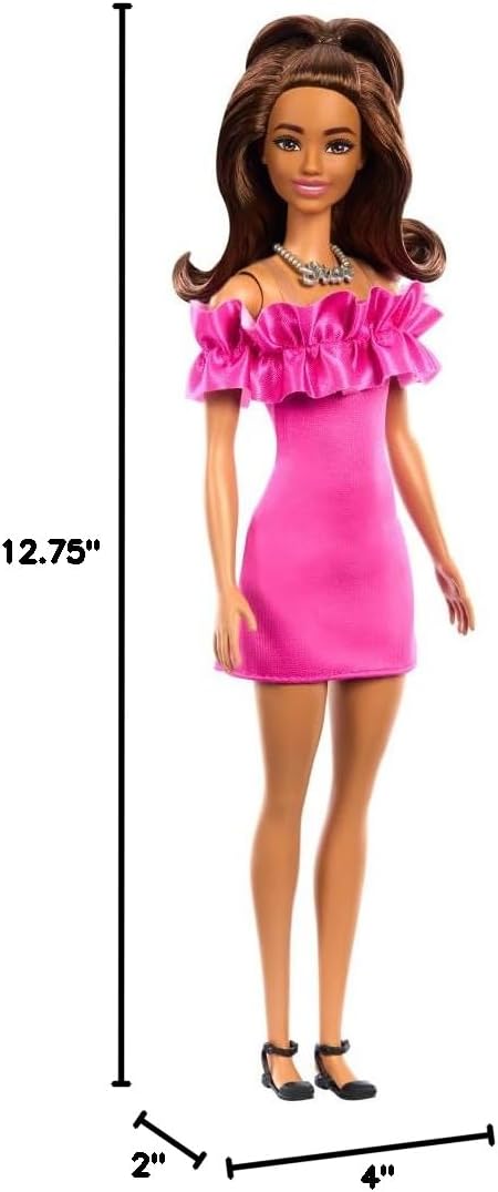 Muñeca de moda #217 con cabello ondulado y vestido rosa