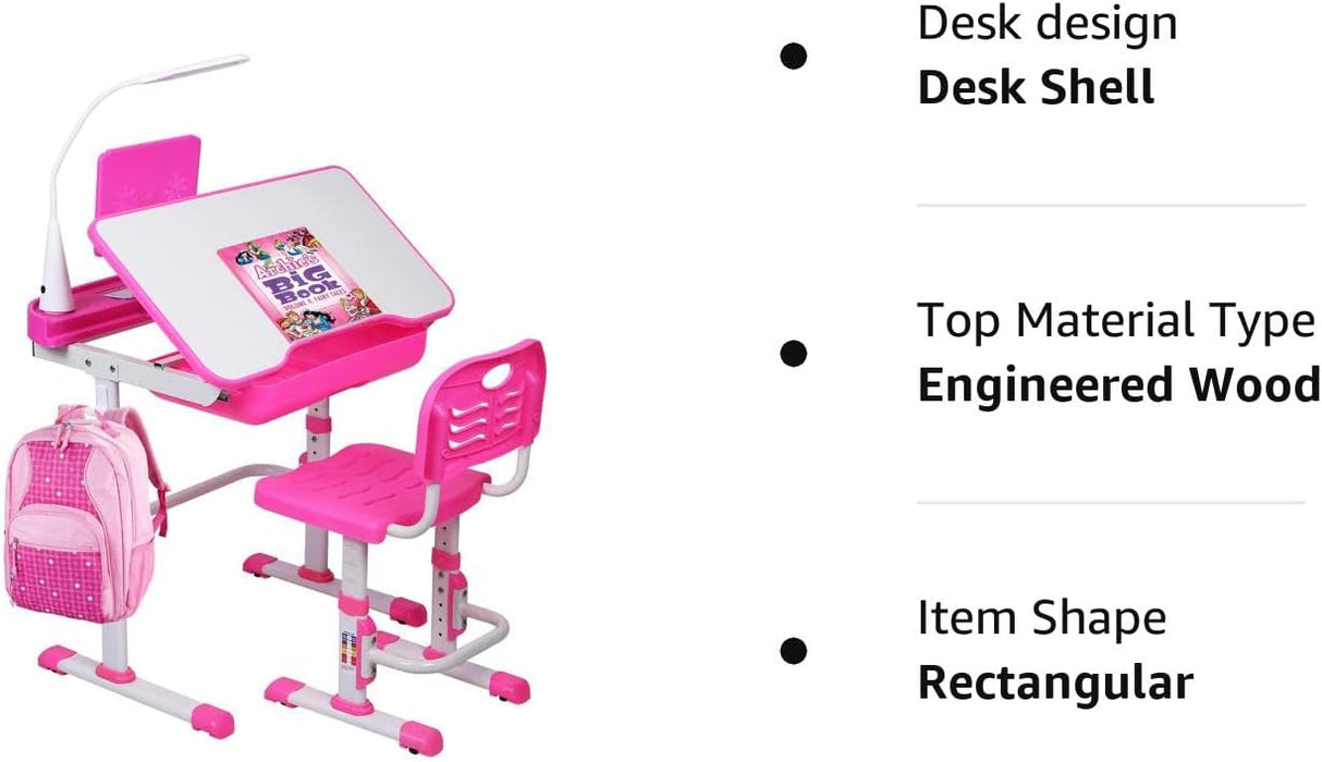 Set Escritorio y Silla Infantil Ajustable con Luz LED y Cajón