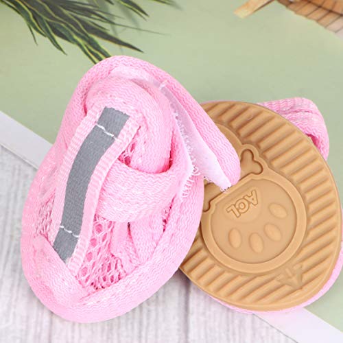 Hemobllo Zapatos de verano para perro, zapatos de malla transpirables para perro, sandalias antideslizantes para mascotas, protectores de patas de perro, para mascotas, perros pequeños, gatos, cachorros (4 unidades, rosa), talla 1