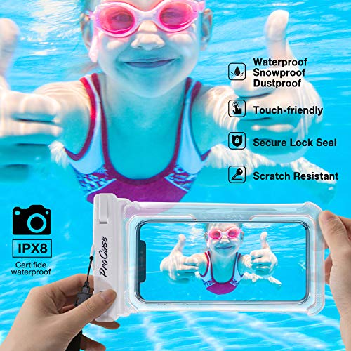 ProCase Funda universal impermeable para teléfono compatible con iPhone 13 Pro Max Mini, 12 11 Pro Max XR XS X 8 7 6S Plus SE, Galaxy S21 S20 S10 S9 Note 10 9 Pixel hasta 7 pulgadas, paquete de 2, blanco/negro