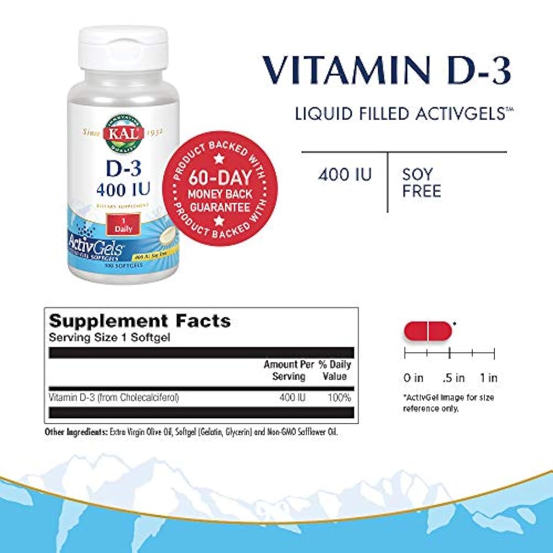 Kal D-3 400 IU cápsulas blandas, 100 unidades