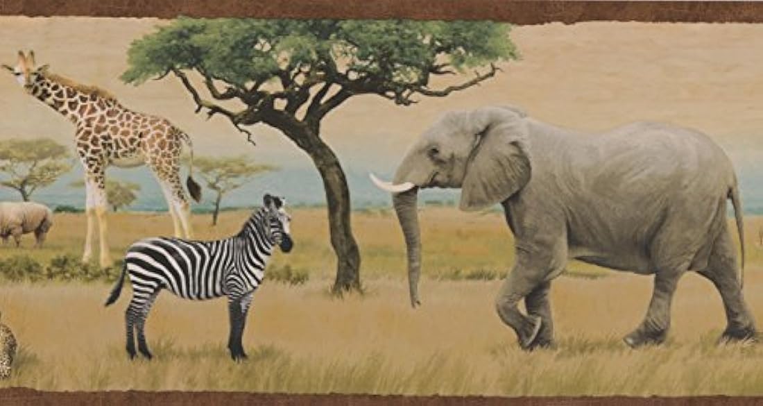 cenefa de papel moderno realista de animales de la selva