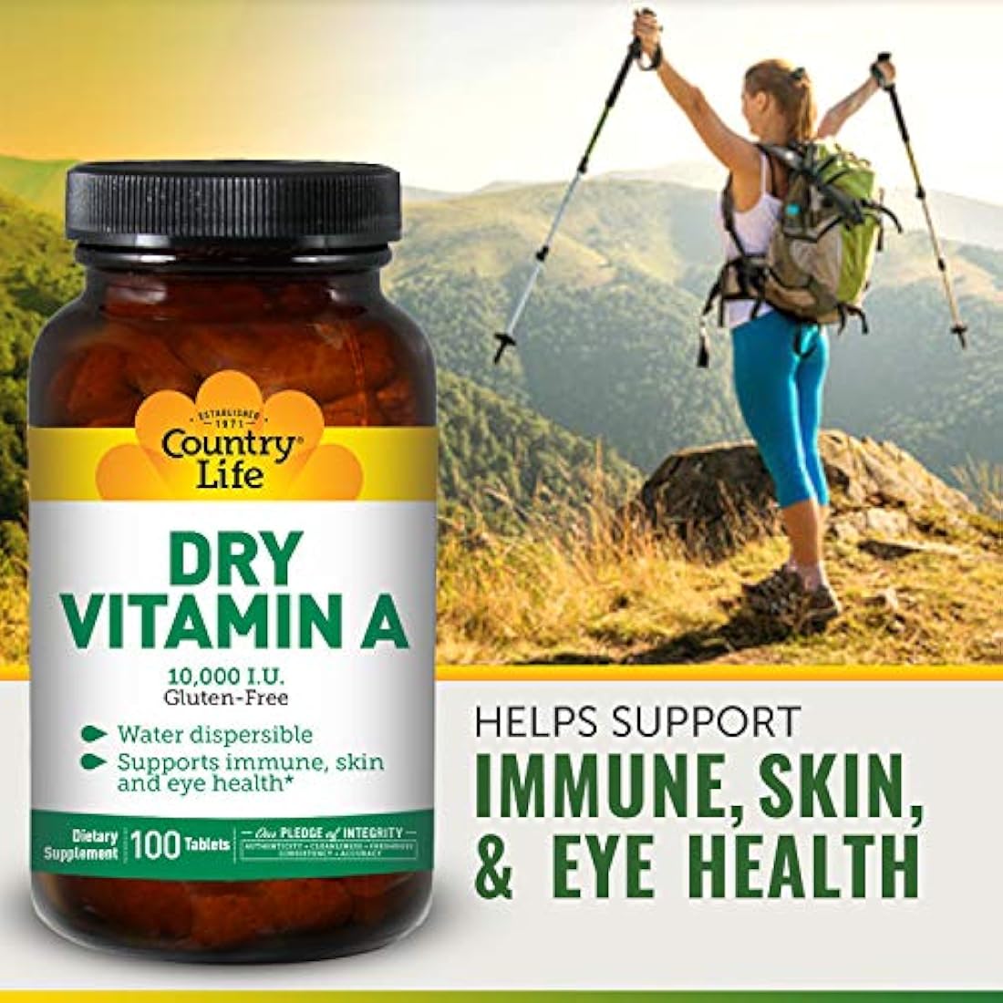 Country Life Dry Vitamina A, 10000 UI 100 Tabletas