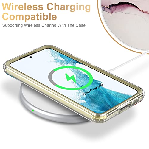 ESDOT Funda para Samsung Galaxy S22, grado militar, prueba de caídas de 21 pies, funda resistente con diseños de moda para mujeres y niñas, funda protectora para Galaxy S22 de 6.1 pulgadas, mármol rosa turquesa