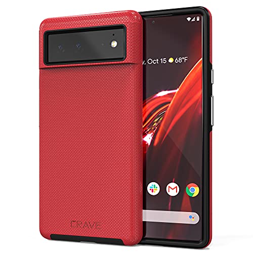 Crave Dual Guard para Google Pixel 6, funda de doble capa de protección contra golpes para Google Pixel 6 - Rojo