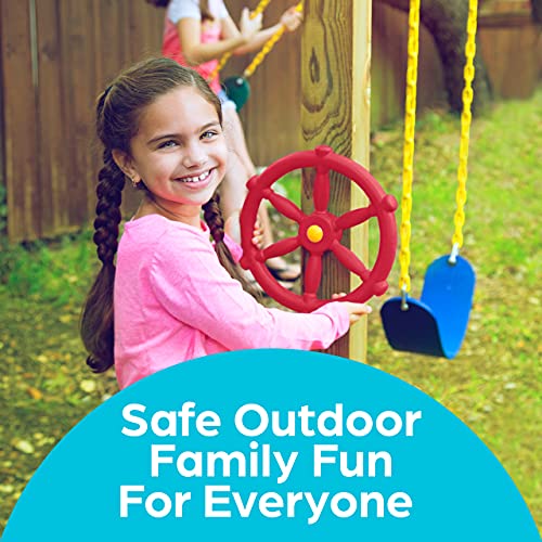 Jungle Gym Kingdom Accesorios para columpios – Volante de barco pirata para niños al aire libre, casa de juegos en el árbol y patio trasero, equipo de juegos (rojo)