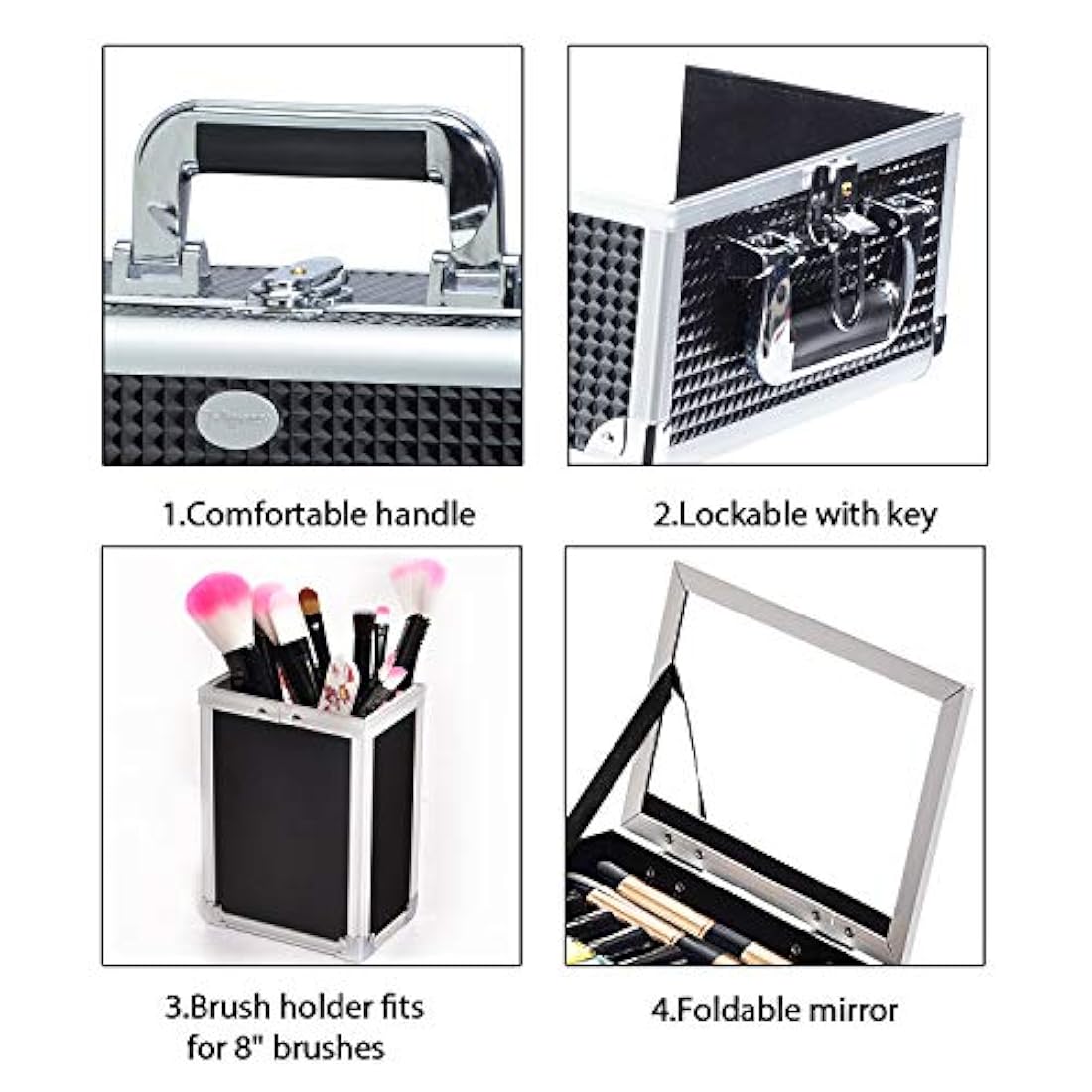 Maletín organizador de maquillaje con espejo marrón