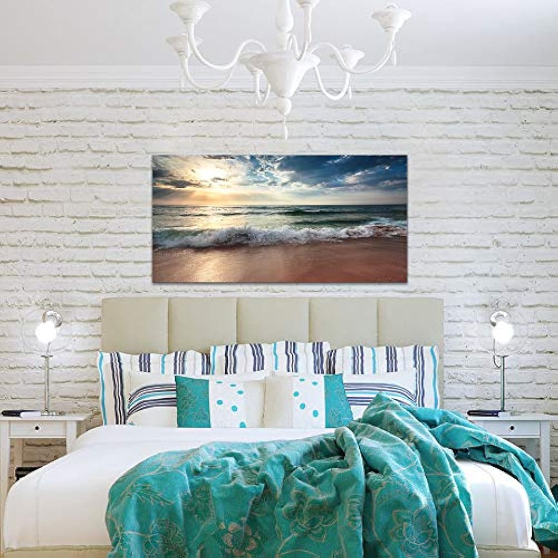 HUADAOART Arte de Pared Decoración Atardecer Océano Playa