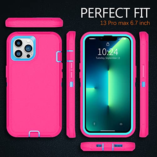 Funda para iPhone 13 Pro Max con 2 protectores de pantalla, protección contra caídas de grado militar, resistente a prueba de golpes, funda protectora para iPhone 13 Pro Max de 6.7 pulgadas (rosa azul)